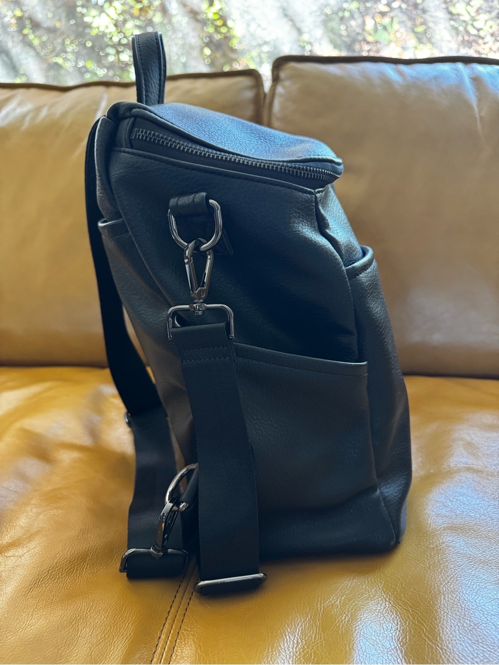 Black Azaria Le Mere Leather Baby Bag Backpack with Matching Pouch - Picture 7 of 11